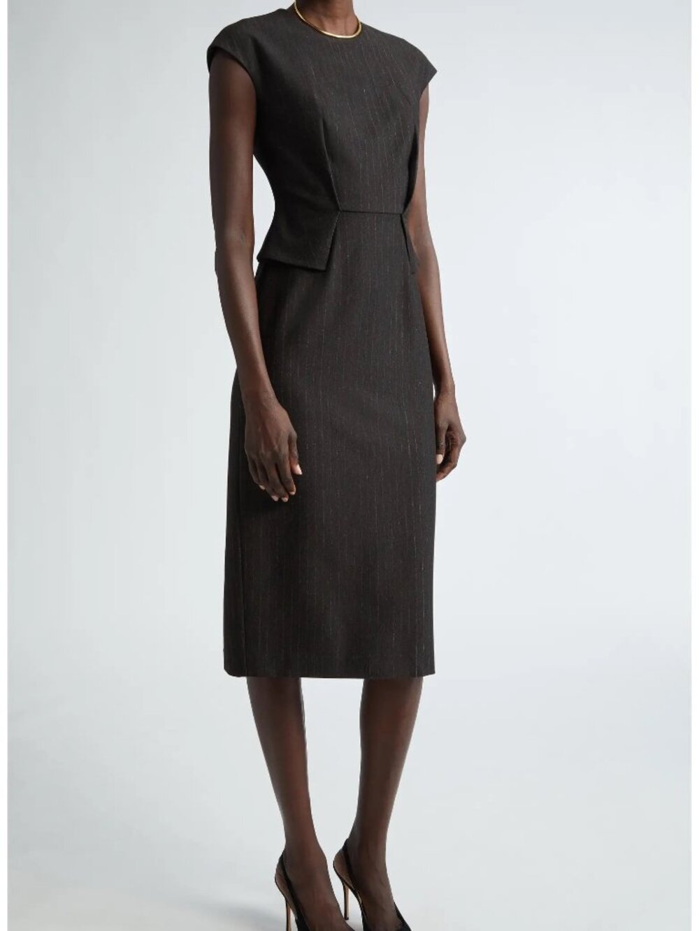 ST. JOHN Pinstripe Jersey Peplum Sheath Dress